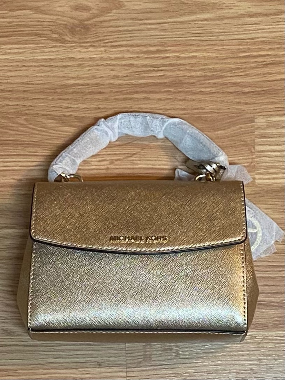 Brand New - Michael Kors Mini Metallic Gold Saffiano Top-Handle Satchel
